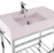 Pink Console Sink With Chrome Base, Modern, 32